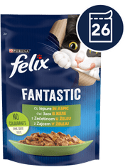 Felix Fantastic mokra hrana za mačke, zajec v želeju, 26x85g