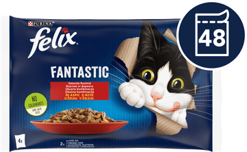Felix Fantastic mokra hrana za mačke, govedina in piščanec v želeju, 48x85g