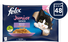 Felix Fantastic Junior mokra hrana za mačke, piščanec in losos v želeju, 48x85g