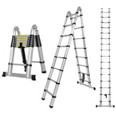 MXM 2v1 teleskopske dvokrake lestve / s pregibom - 5 m, aluminijaste
