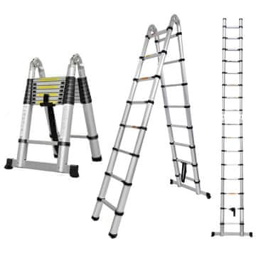MXM 2v1 teleskopske dvokrake lestve / s pregibom - 5 m, aluminijaste