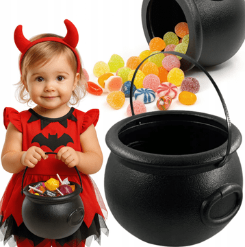 Korbi Čarovniški Kotliček – Vedro za Bonbone, Halloween, Črno, 20 cm