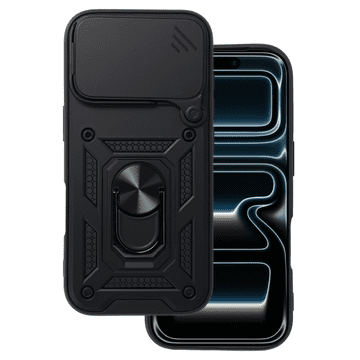 Onasi Silikonski ovitek Armor Ring z zaščito kamere za iPhone 17 Pro Max - črn