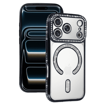 Onasi Silikonski ovitek Luxury MagSafe za iPhone 17 Pro Max - prozorno črna z bleščicami