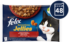 Felix Sensations mokra hrana za mačke, piščanec in govedina z zelenjavo v želeju, 48x85g