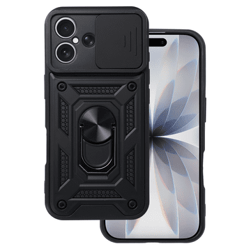 Onasi Silikonski ovitek Armor Ring z zaščito kamere za iPhone 17 - črn