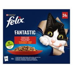 Felix hrana za mačke Fantastic piščanec, govedina, zajec, jagnjetina v želeju, 96 x 85 g