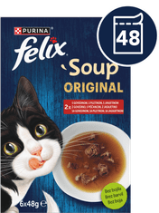 Felix Soup hrana za mačke, govedina, piščanec in jagnjetina, 8x(6x48g)