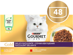 Gold Succulent Delights hrana za muce, piščanec in govedina 12 x (4 x 85 g)