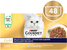 Gold Succulent Delights hrana za muce, losos in oceanska riba, 12 x (4 x 85 g)