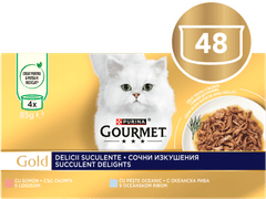 Gourmet Gold Succulent Delights hrana za muce, losos in oceanska riba, 12 x (4 x 85 g)