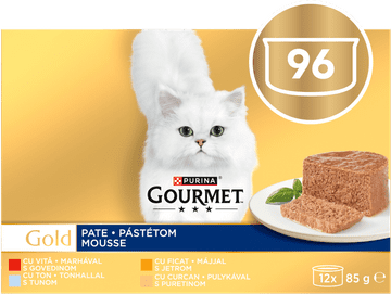 Gourmet Gold pašteta za muce, govedina, puran, jetra in tuna, 8 x (12 x 85 g)