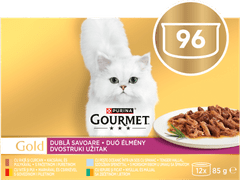 Gourmet Gold Duo hrana za muce, z raco in puranom, govedino in piščancem, z morsko ribo in špinačo, z zajcem in jetri