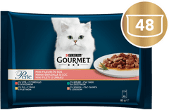Gourmet Perle mini fileji v omaki, govedina, piščanec, zajec in losos, 12 x (4 x 85 g)