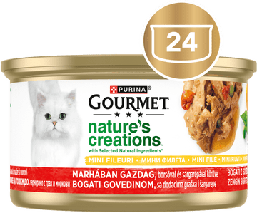 Gourmet Nature's Creations mokra hrana za mačke, govedina z grahom in korenjem, 24 x 85 g