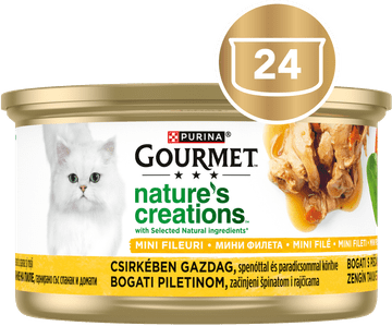 Gourmet Nature's Creations mokra hrana za mačke, piščanec s špinačo in paradižnikom, 24 x 85 g
