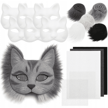 Korbi Set Mask za Barvanje in Okraševanje – Filc & Krzno, DIY, 6 Kosov, Siva Mačka