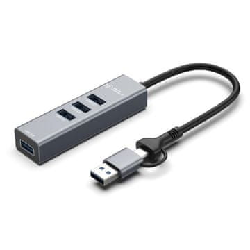 MicroConnect Premium USB 3.0 Hub 4-Portni z USB-C, A 5Gbps, 0,15m