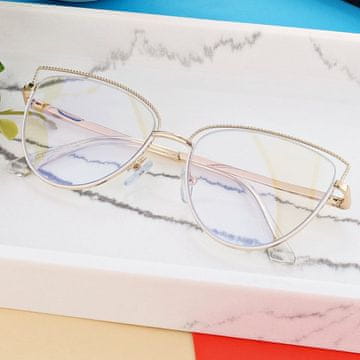 shumee Ženska očala mačjega očesa, prozorne leče, MODRA SVETLOBA, s fleksibilnimi lečami, 25145A, zlata, prozorna