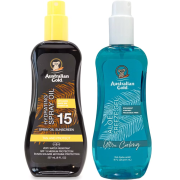 shumee Australian Gold SPF15 zaščitno olje v spreju + zamrzovalni gel aloe
