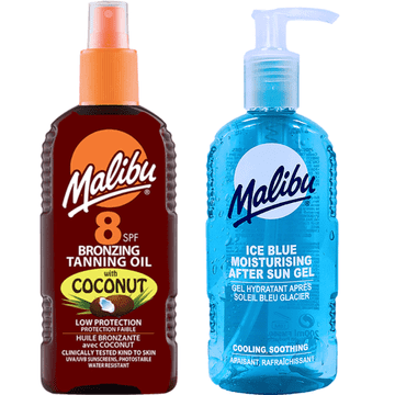 shumee Malibu kokosovo olje za porjavitev SPF8 200 ml + gel za po sončenju Ice Blue 200 ml