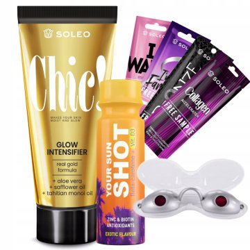 shumee Soleo Chic 150 ml pospeševalnik porjavitve z zlatimi delci + brezplačni izdelki