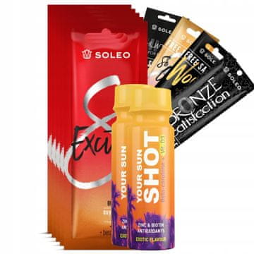 shumee Soleo Excited 5 x 15 ml grelni bronzer z učinkom mravljinčenja + 2 x Mango Shot + brezplačni izdelki
