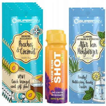 shumee Supertan Peaches & Coconut 5x 15 ml bronzer s pospeševalnikom + brezplačni izdelki