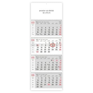 PIGO Koledar stenski 4-delni posloven špirala sivo-rdeč 2026