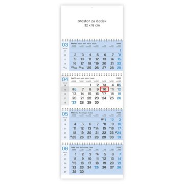 PIGO Koledar stenski 4-delni posloven špirala svetlo moder 2026