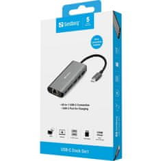 Sandberg USB-C hub razdelilnik, 6-v-1 100W PD, HDMI, LAN, 2x SD, 2x USB-A