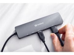 Sandberg USB-C hub razdelilnik 8K, 6-v-1 2x USB-A, 1x HDMI, 1x DP, 1x PD
