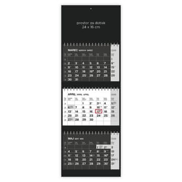 PIGO Koledar stenski 3-delni posloven špirala črn 2026