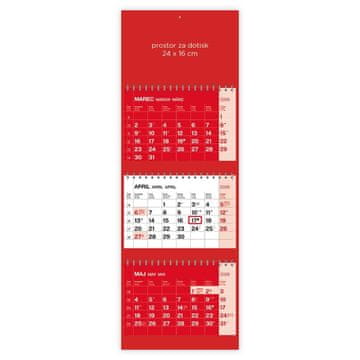 PIGO Koledar stenski 3-delni posloven špirala rdeč 2026