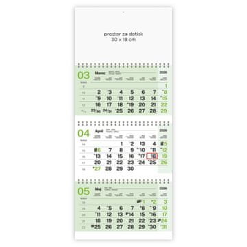 PIGO Koledar stenski 3-delni posloven špirala zelen 2026