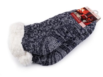 Ženske / dekliške zimske nogavice s krznom in nedrsečimi nogavicami Emi Ross - (velikost 39-42) modre temno modre