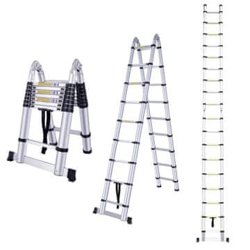 MXM 2v1 teleskopske lestve s pregibom - 7,2 m, aluminijaste
