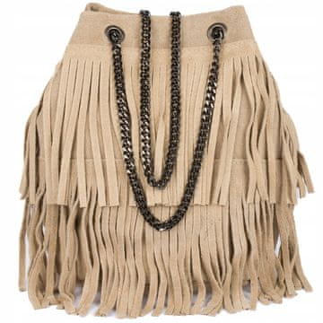 shumee Ženska torba, usnjena semiša, resice, naramnice, verižica, italijanska