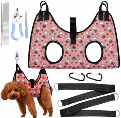 Korbi Roza komplet za nego hišnih ljubljenčkov – viseča mreža, glavnik in strižnik za pse in mačke