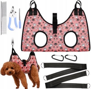 Korbi Roza komplet za nego hišnih ljubljenčkov – viseča mreža, glavnik in strižnik za pse in mačke