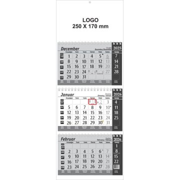 PIGO Koledar stenski 3-delni posloven špirala bel 2026