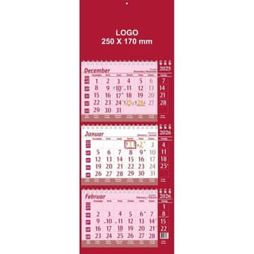 PIGO Koledar stenski 3-delni posloven špirala rdeč 2026 em