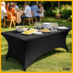 Korbi ELASTIČNA ČRNA PONJAVA ZA MIZO – ELEGANTEN BANKETNI IN CATERING NAMIZNI OPRIJEM