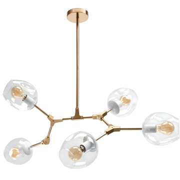 Toolight Steklena obesna svetilka s 5 rokami APP506-5C Zlata