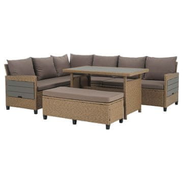 KONDELA Vrtna garnitura Tagula iz umetnega ratana - svetlo rjava / siva