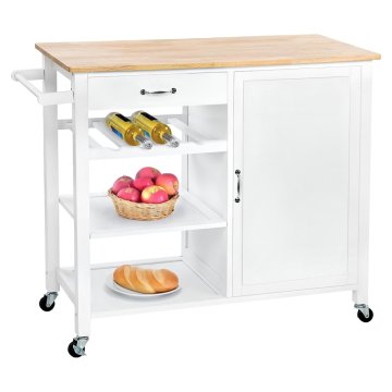 KONDELA Servirna mizica na kolesih Robins - bela / naravna