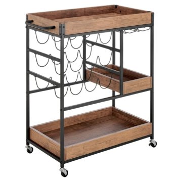 KONDELA Servirna mizica na kolesih Portis - temni hrast / črna