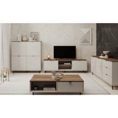 KONDELA Dvovratna komoda s predali Eyco 2D3S - kašmir / hrast castello