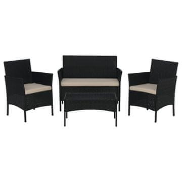 KONDELA Vrtno pohištvo iz umetnega ratana Ratana - črna / bež