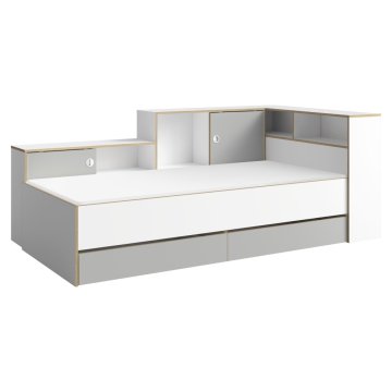 Otroška postelja z letvami in prostorom za shranjevanje Pinio 90x200 cm - bela / siva